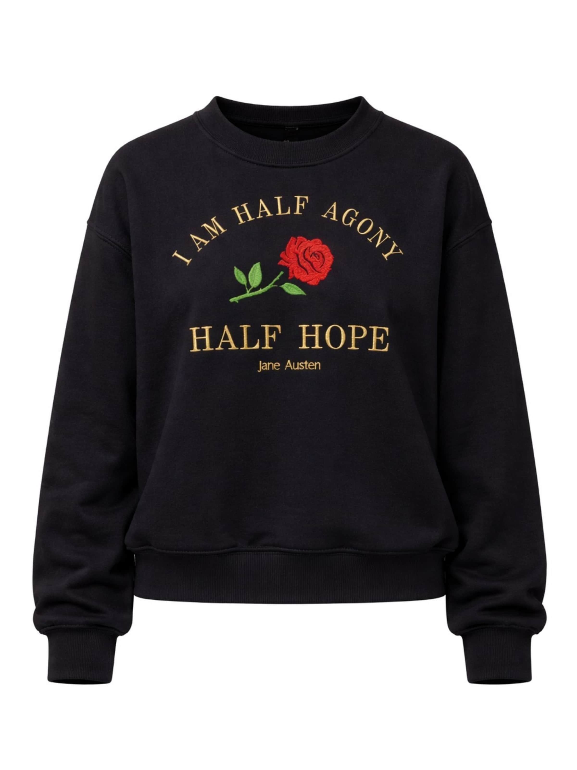 WHITE RVBBIT Sweatshirt 'Jane Austen' in Black: front