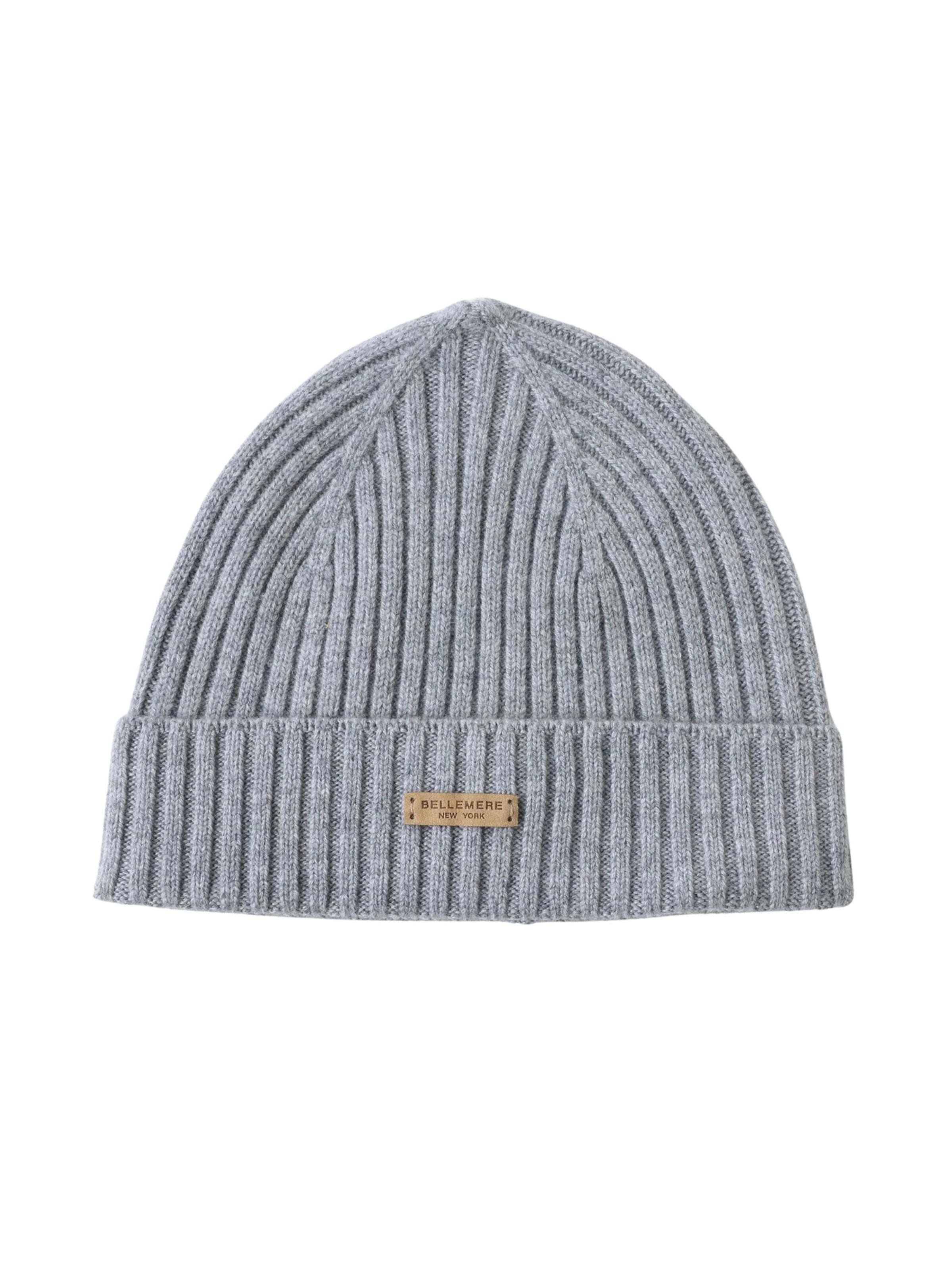 BELLEMERE NEW YORK Beanie 'Flat-Ribbed Knit Merino Wool Beanie' in Grey: front