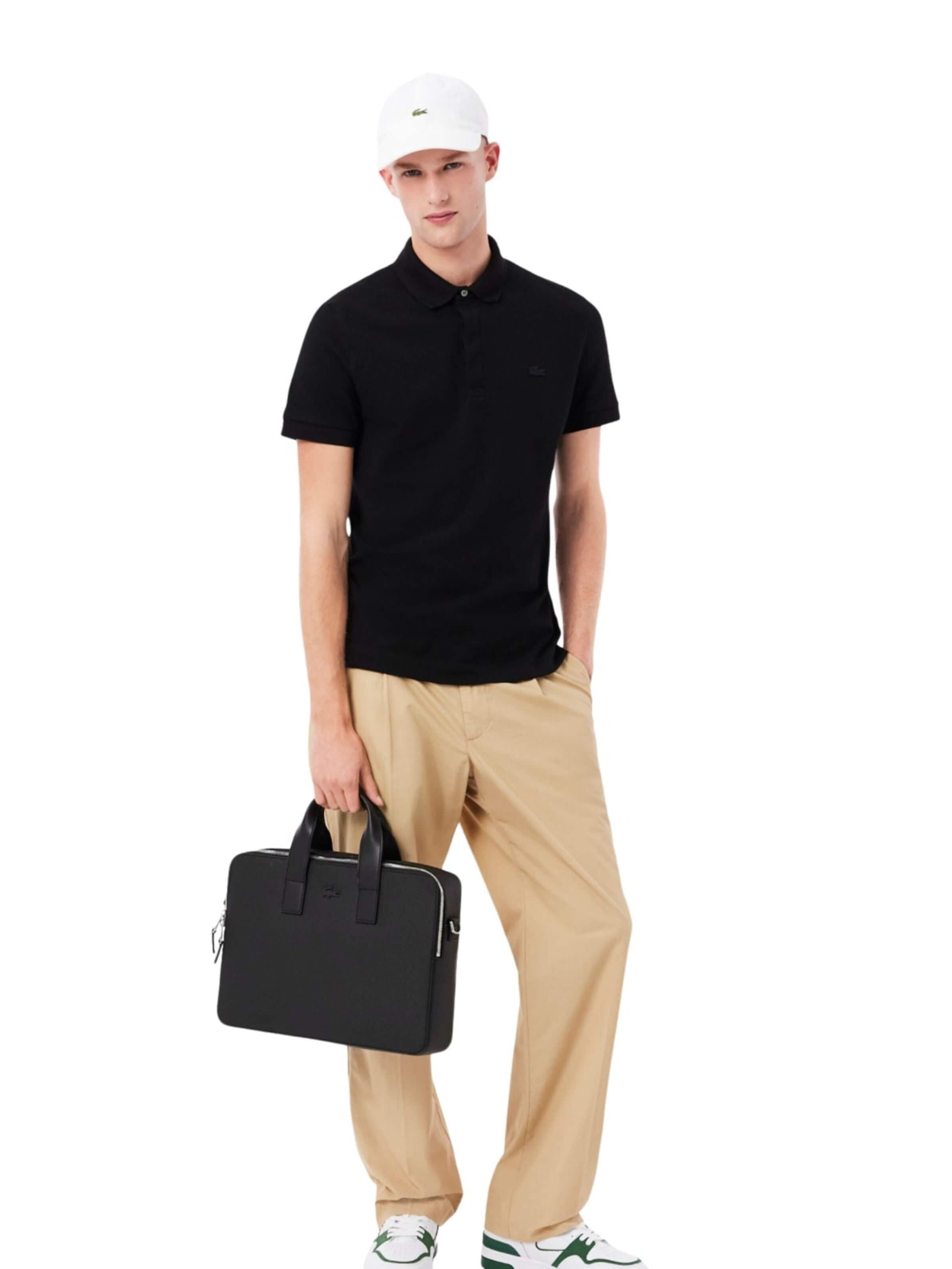 LACOSTE Torebka 'Lacoste Sac ordinateur Chantaco en Cuir Noir' w kolorze czarny