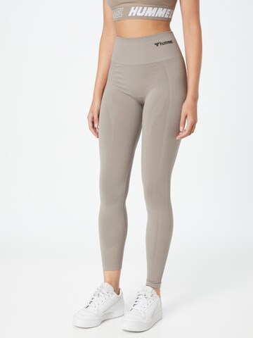 Hummel Skinny Workout Pants 'Tif' in Brown: front