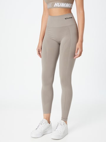 Skinny Pantalon de sport 'Tif' Hummel en marron : devant