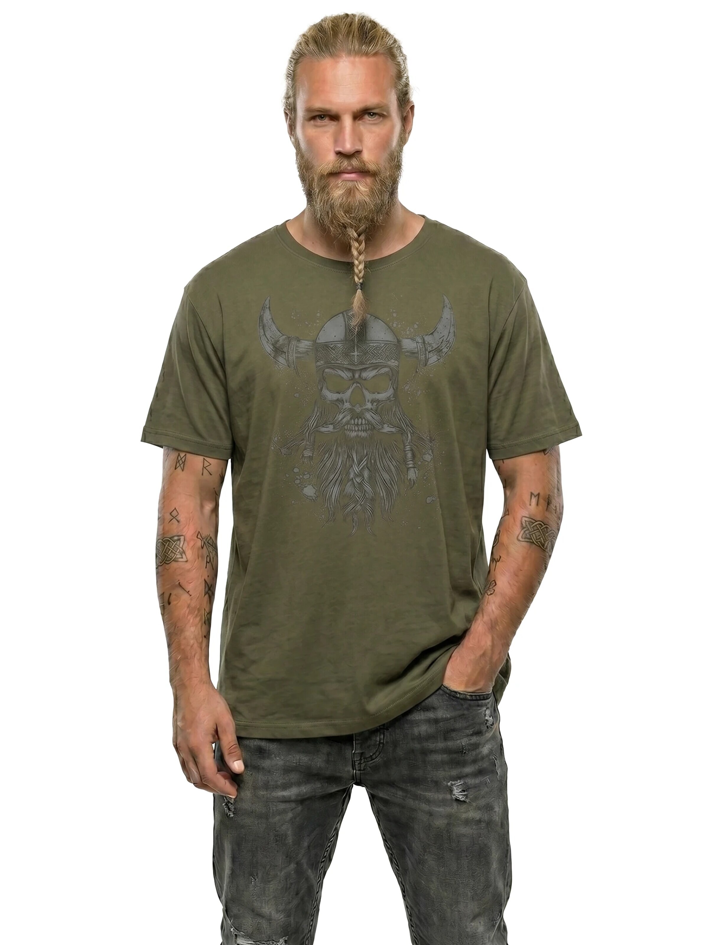 MAKAYA Shirt 'Viking Skull' in Green