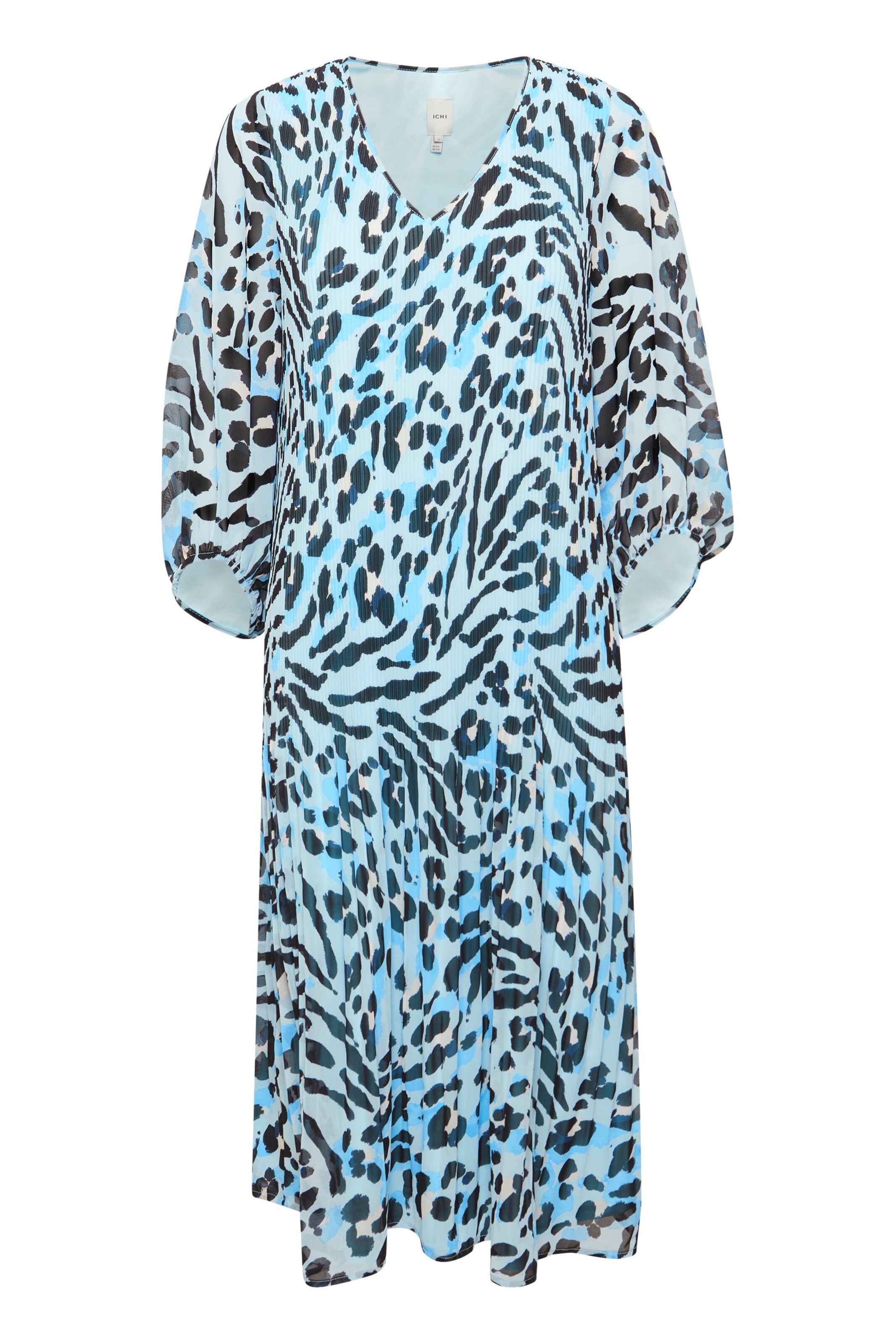 ICHI Blusenkleid 'Ely' in blau / schwarz / weiß, Produktansicht