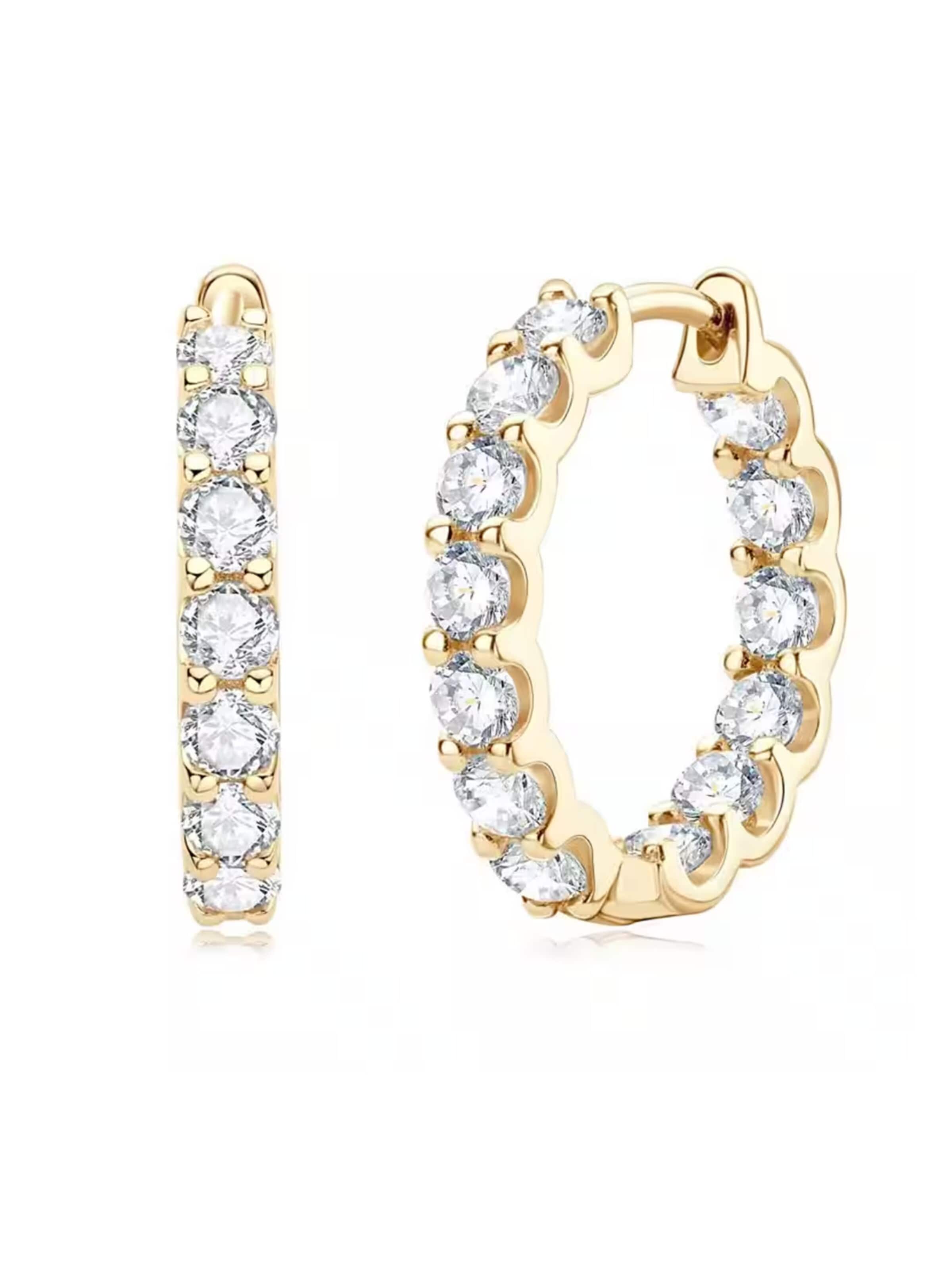 ROUGEMONT Jewellery Earrings 'Funkelnde Moissanit Creolen Ohrringe 2,2cm 925 sterling Silber' in Gold: front