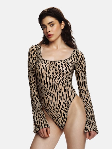 EKCENTRIK Blusenbody 'Thunderbeats Tattoo' in Beige