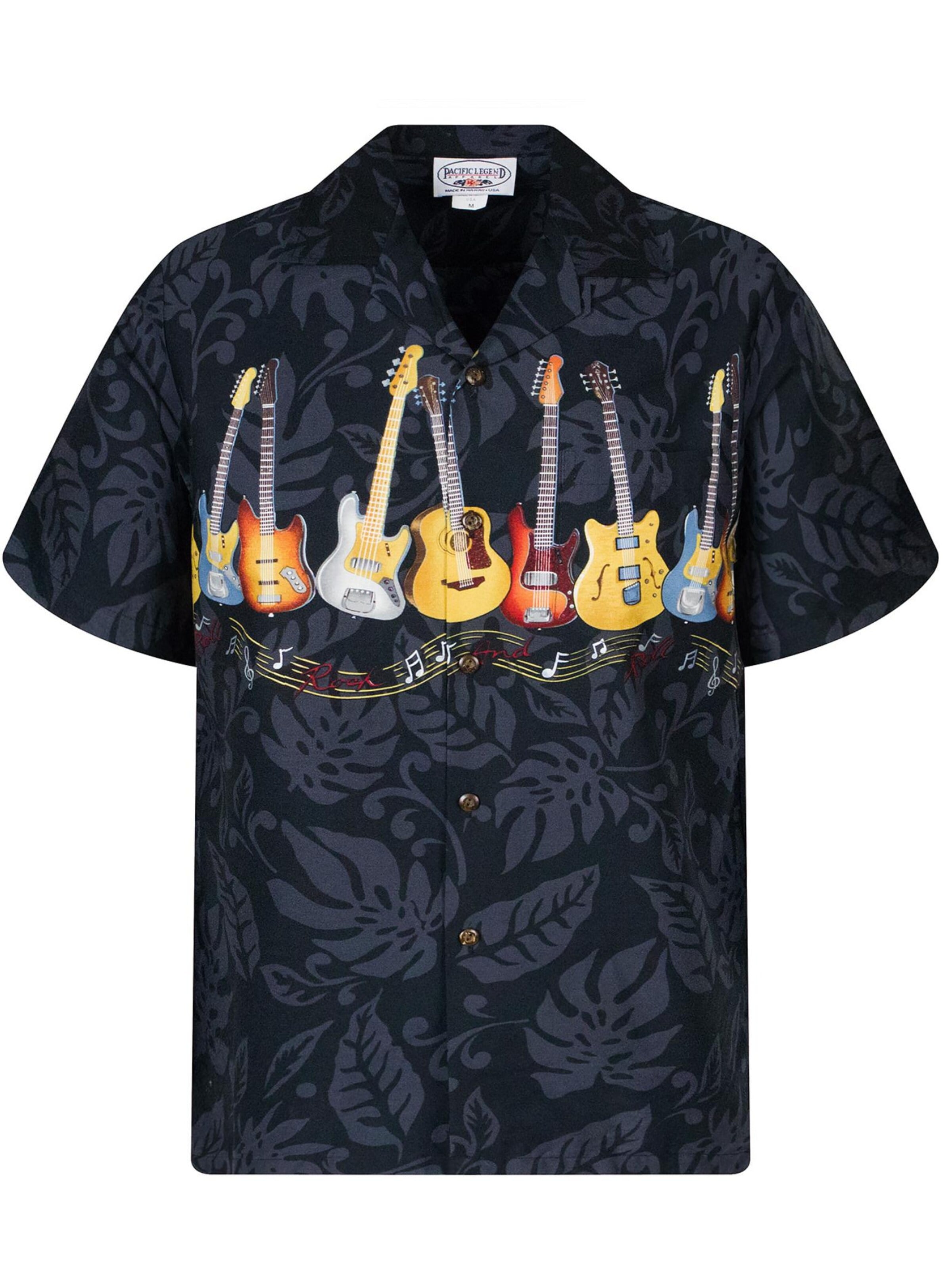 Pacific Legend Regular fit Button Up Shirt 'Gitarre Brustdruck' in Black: front