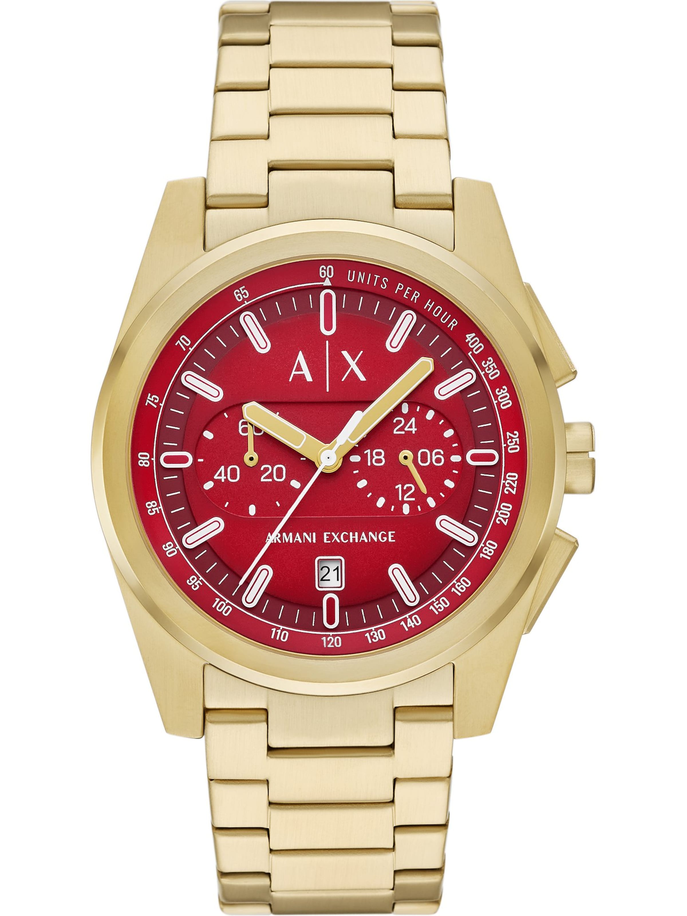 ARMANI EXCHANGE Uhr in gold / rubinrot / weiß, Produktansicht