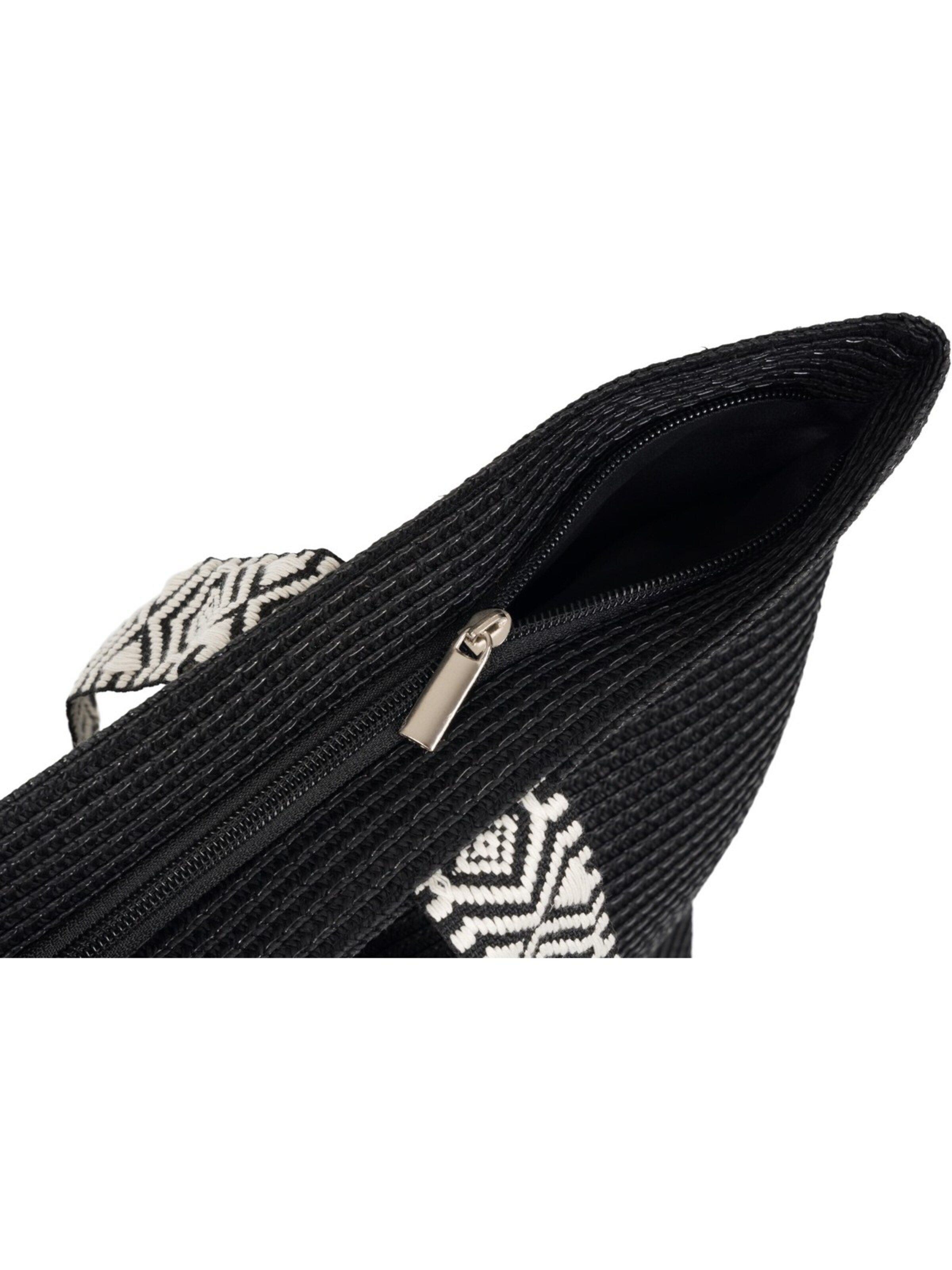 styleBREAKER Strandtasche 'Papierstroh Strandtasche Azteken Muster'‌‌‌‌ in Schwarz
