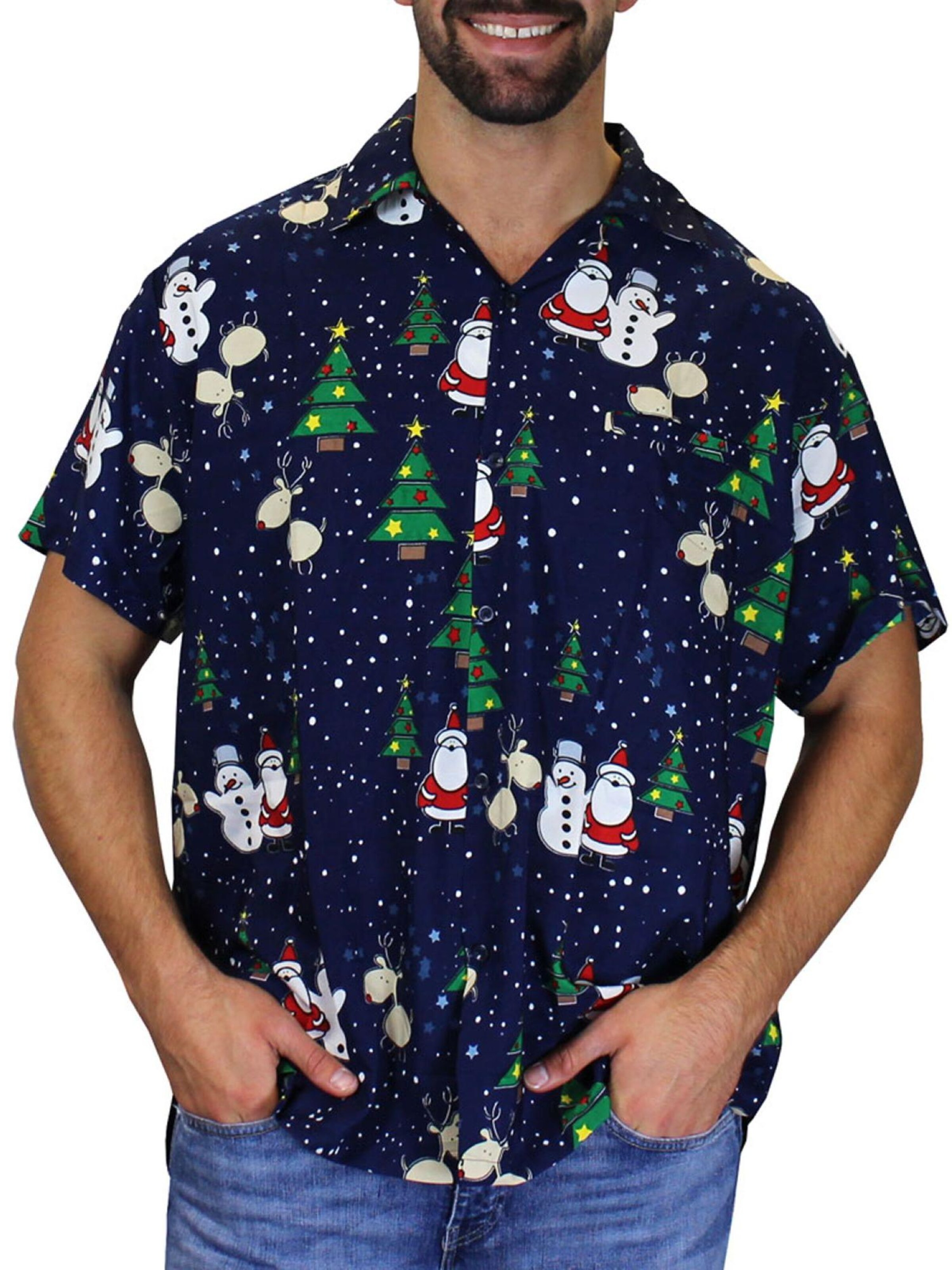 King Kameha Regular Fit Hemd 'Christmas Buddies'‌‌‌‌‌‌‌‌‌ in Blau: Vorderseite