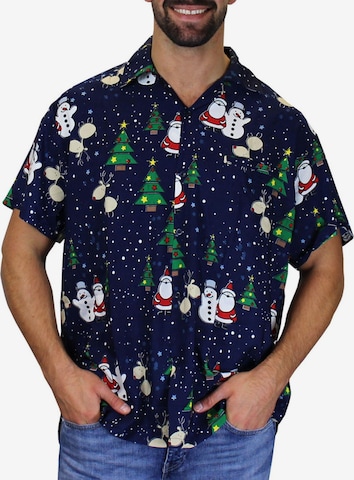 King Kameha Regular Fit Hemd 'Christmas Buddies' in Blau: Vorderseite