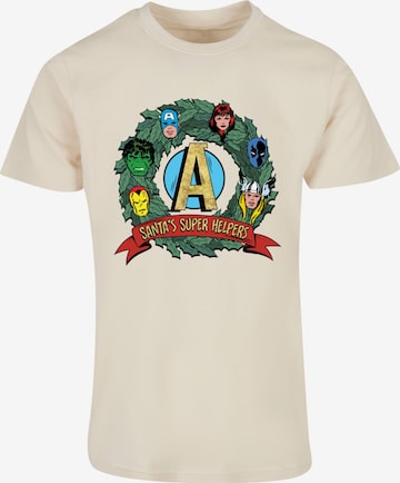 ABSOLUTE CULT Shirt 'Marvel - Santa's Super Helpers' in Beige: front