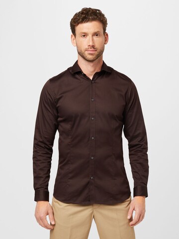 JACK & JONES - Slim Fit Camisa 'Parma' em castanho: frente