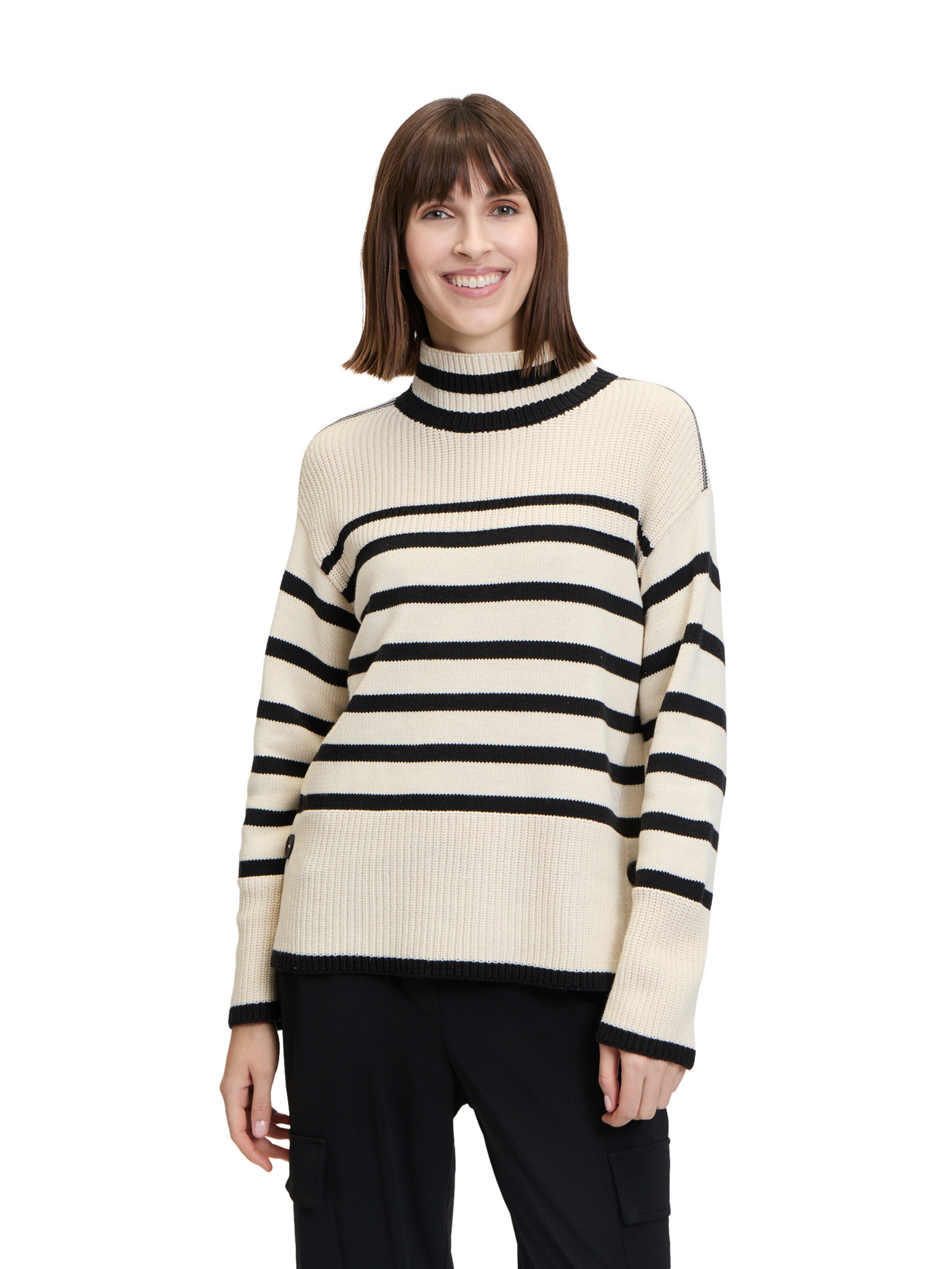 Betty Barclay Grobstrick-Pullover mit Streifen in Beige: Vorderseite