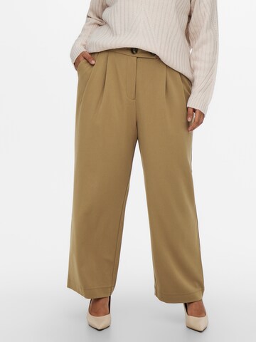 ONLY Carmakoma Zvonové kalhoty Kalhoty se sklady v pase – hnědá: přední strana