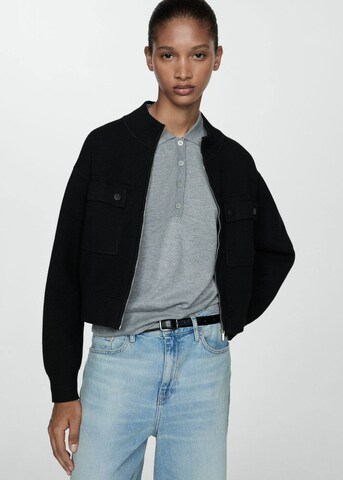 MANGO Knit Cardigan 'Rider' in Black: front