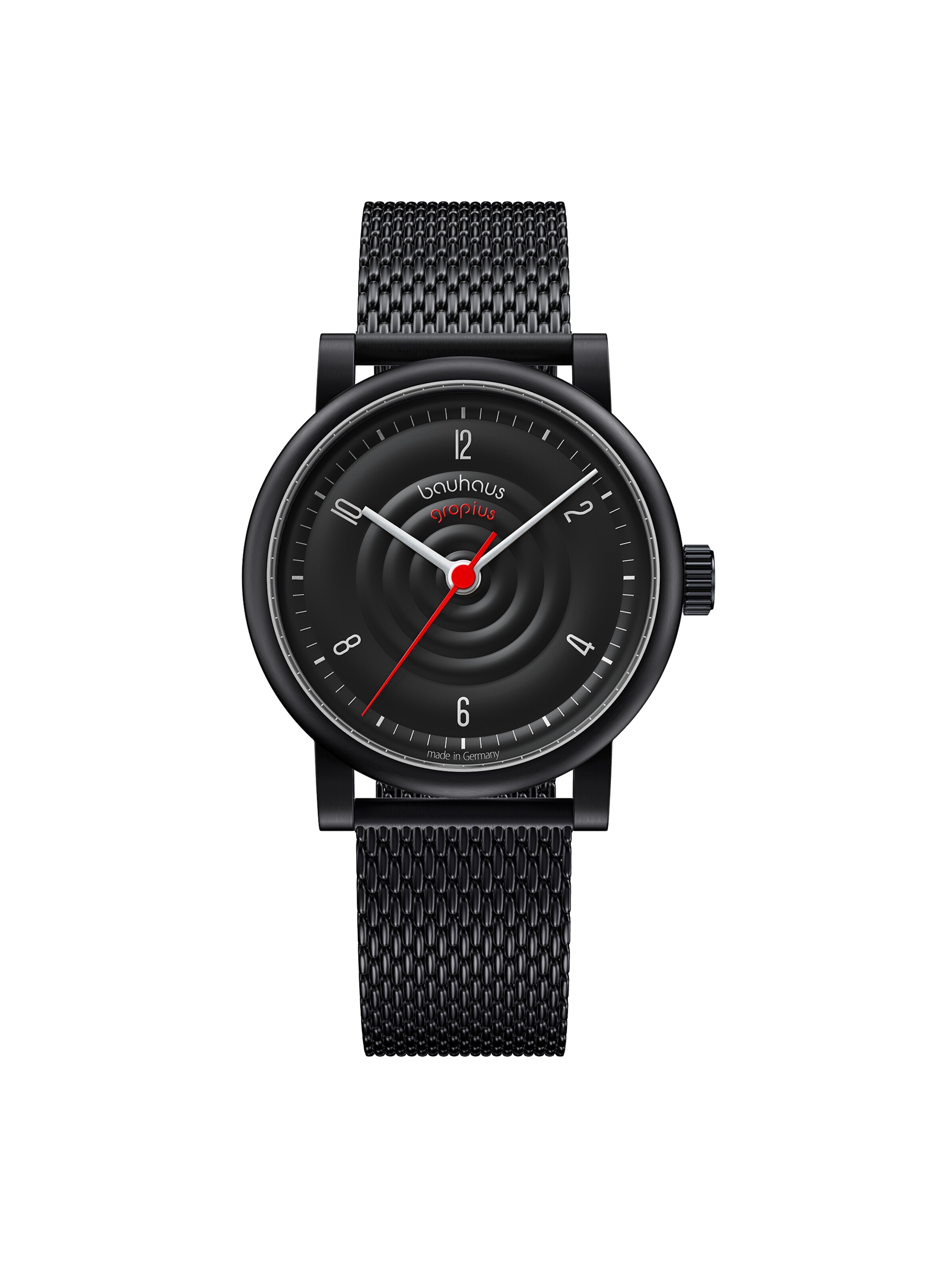 WALTER GROPIUS Analog Watch 'SOUND OF BAUHAUS AUTOMATIK' in Black: front