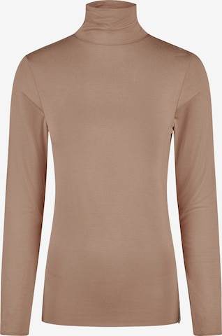 Cotton Candy Rollkragen-Langarmshirt, Schnitt figurbetont in Braun: Vorderseite