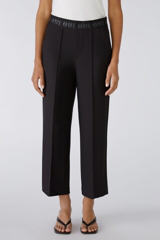 OUI Regular Pleat-Front Pants in Black: front