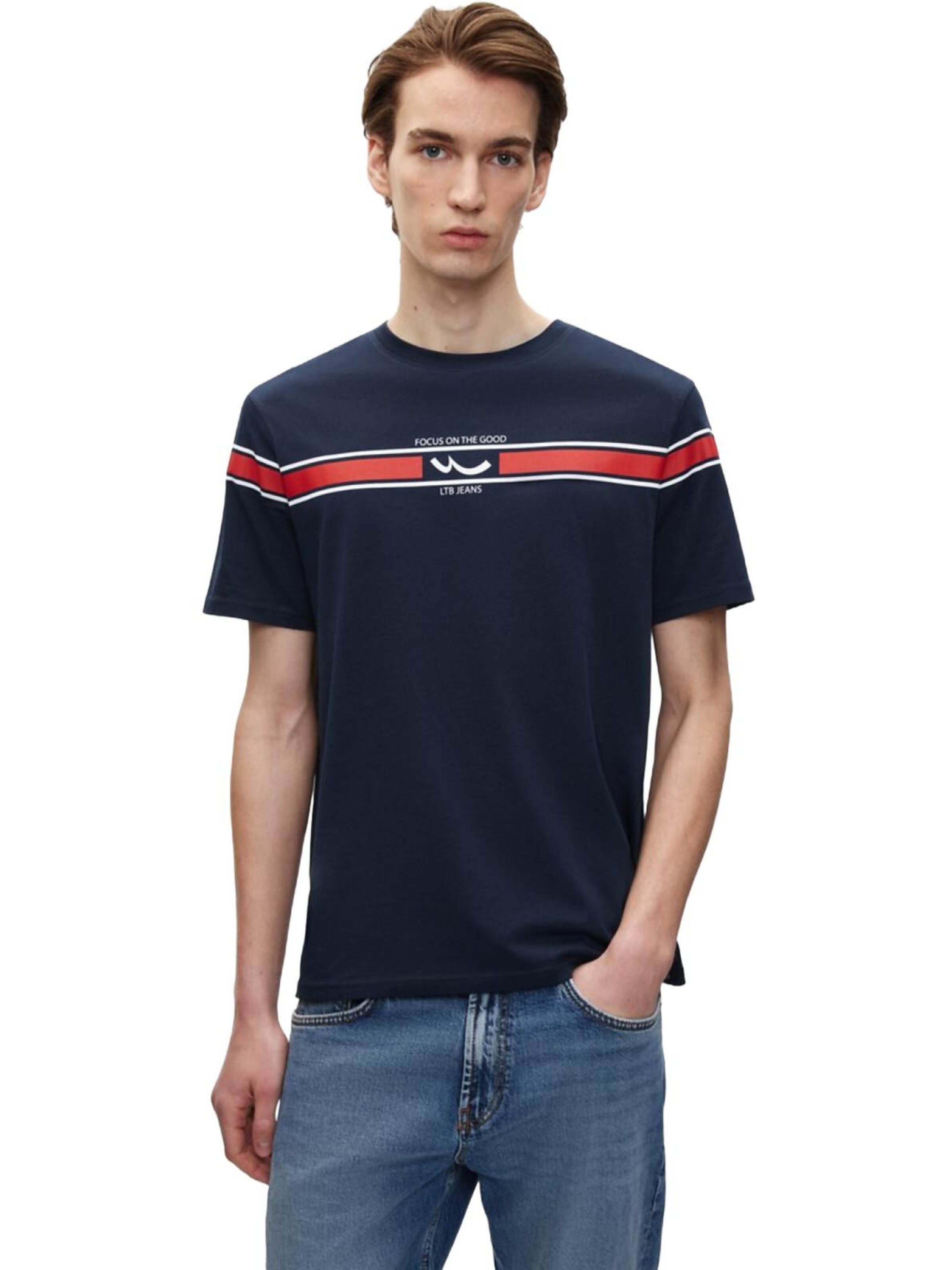 LTB Jeans - Camiseta 'LTB Jeans Herren-T-Shirt mit Streifen und Logo' en azul: frente