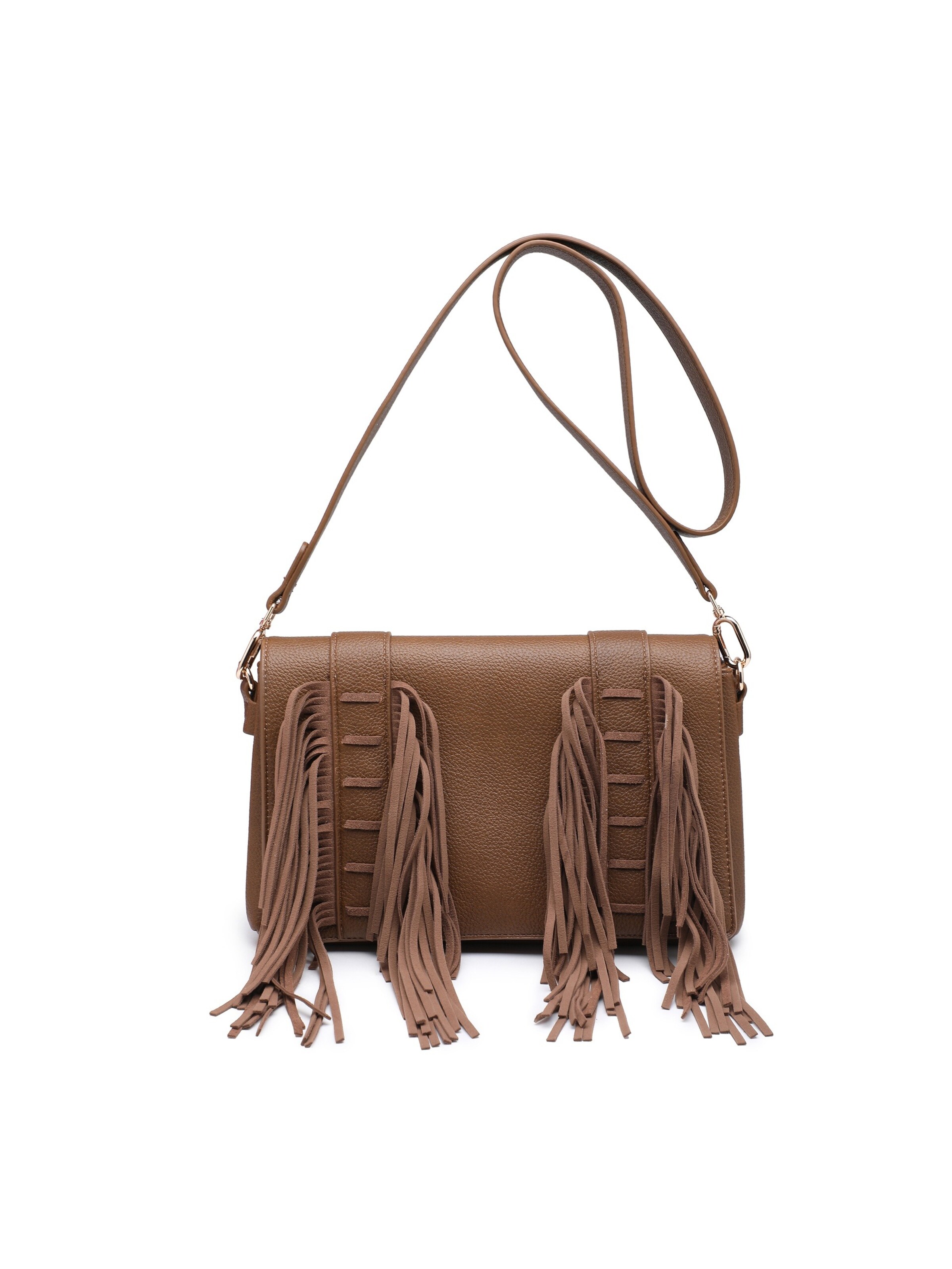 Borsa a tracolla 'Borsa a Tracolla Donna Emberlyn Lux - Polyester con Frange e Chiusura Magnetica' di Kassandra in marrone: frontale