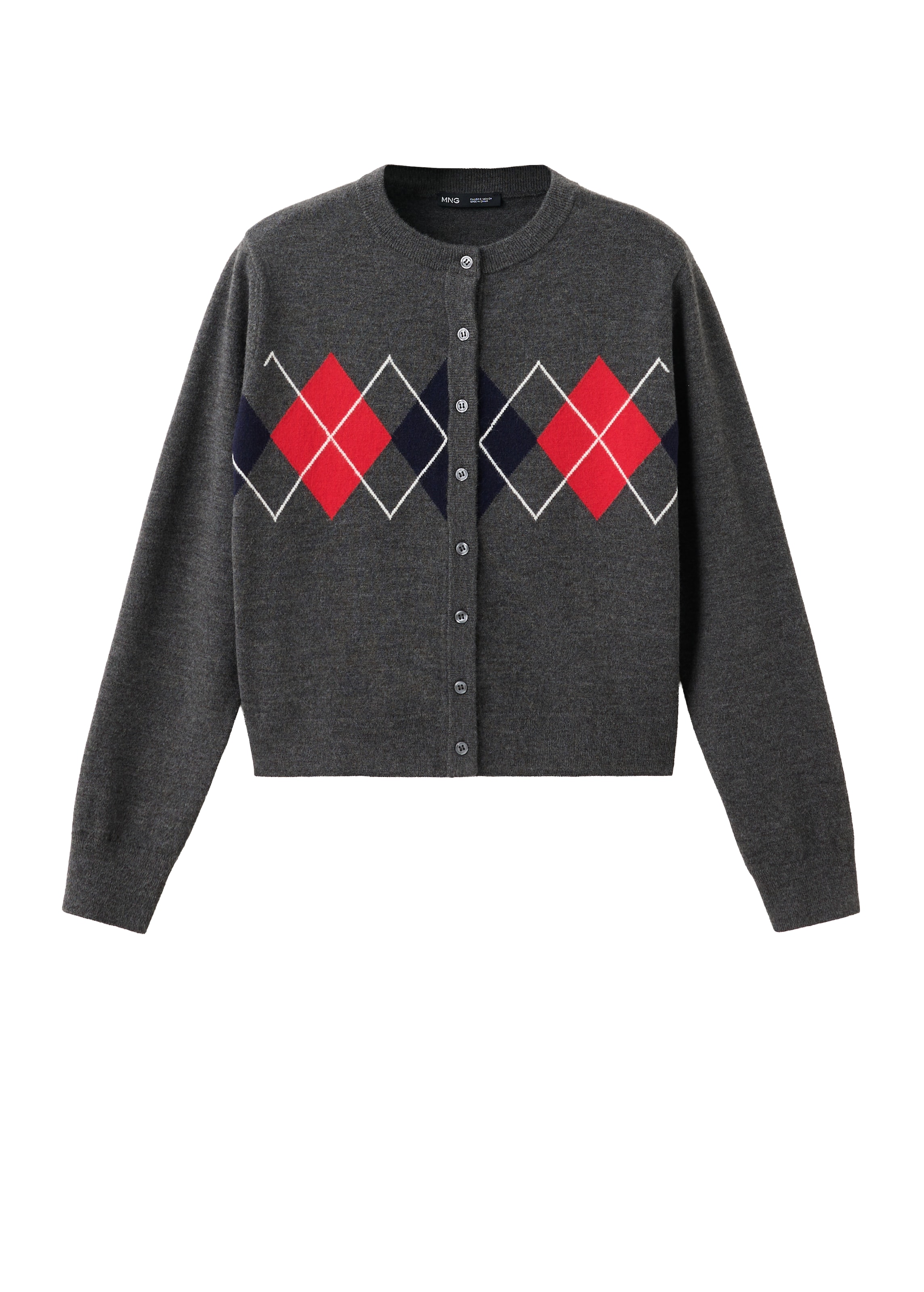 MANGO Gebreid vest 'BIMBU' in XS in de kleur Navy / Donkergrijs / Rood / Wit, Productweergave