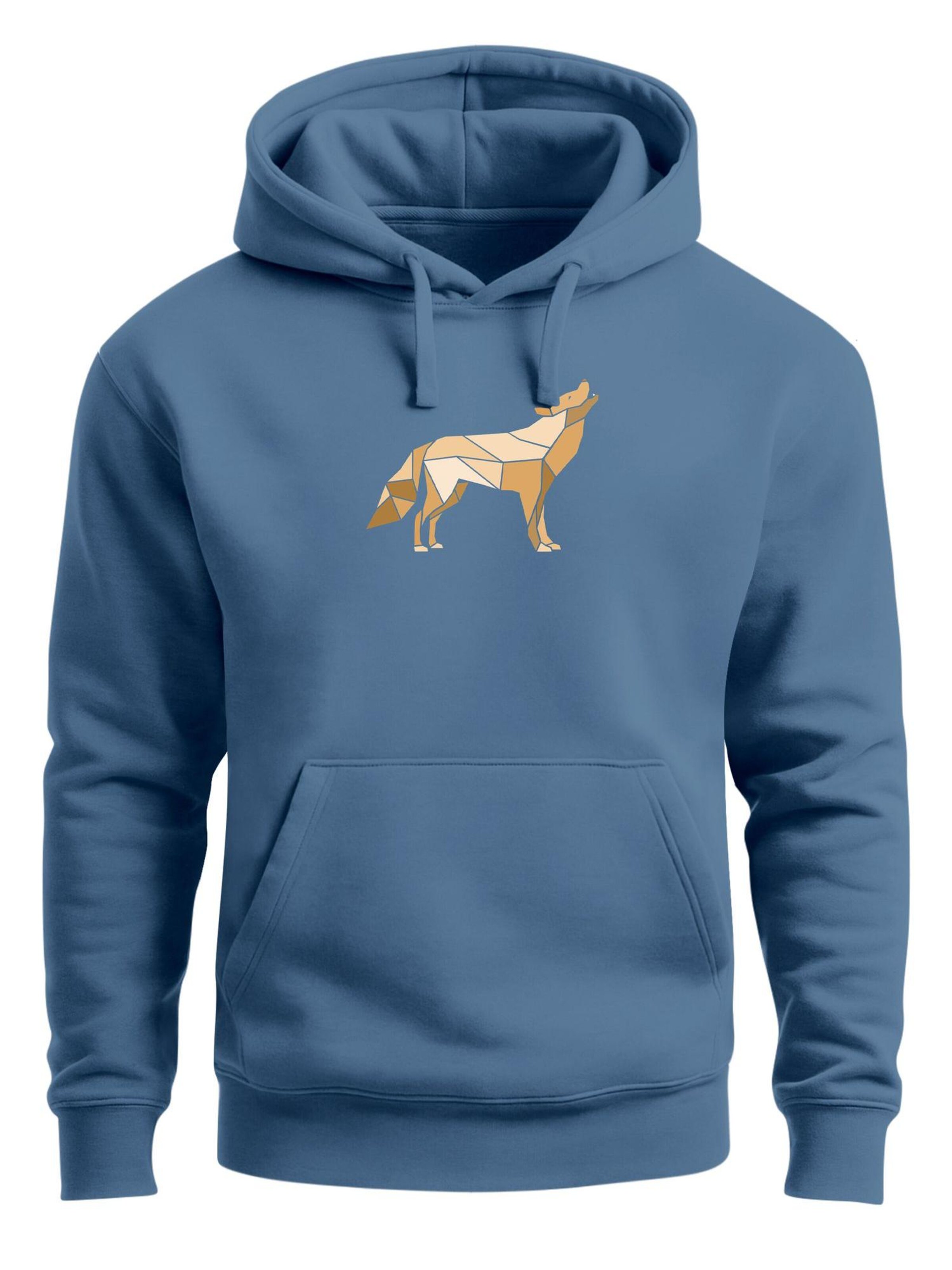Neverless Sweatshirt 'Polygon Wolf Gelb' in Blue: front