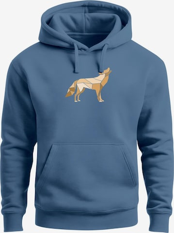 Neverless Sweatshirt 'Polygon Wolf Gelb' in Blau: Vorderseite