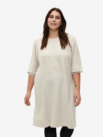 Zizzi Knitted dress 'CASUNNY' in Beige: front