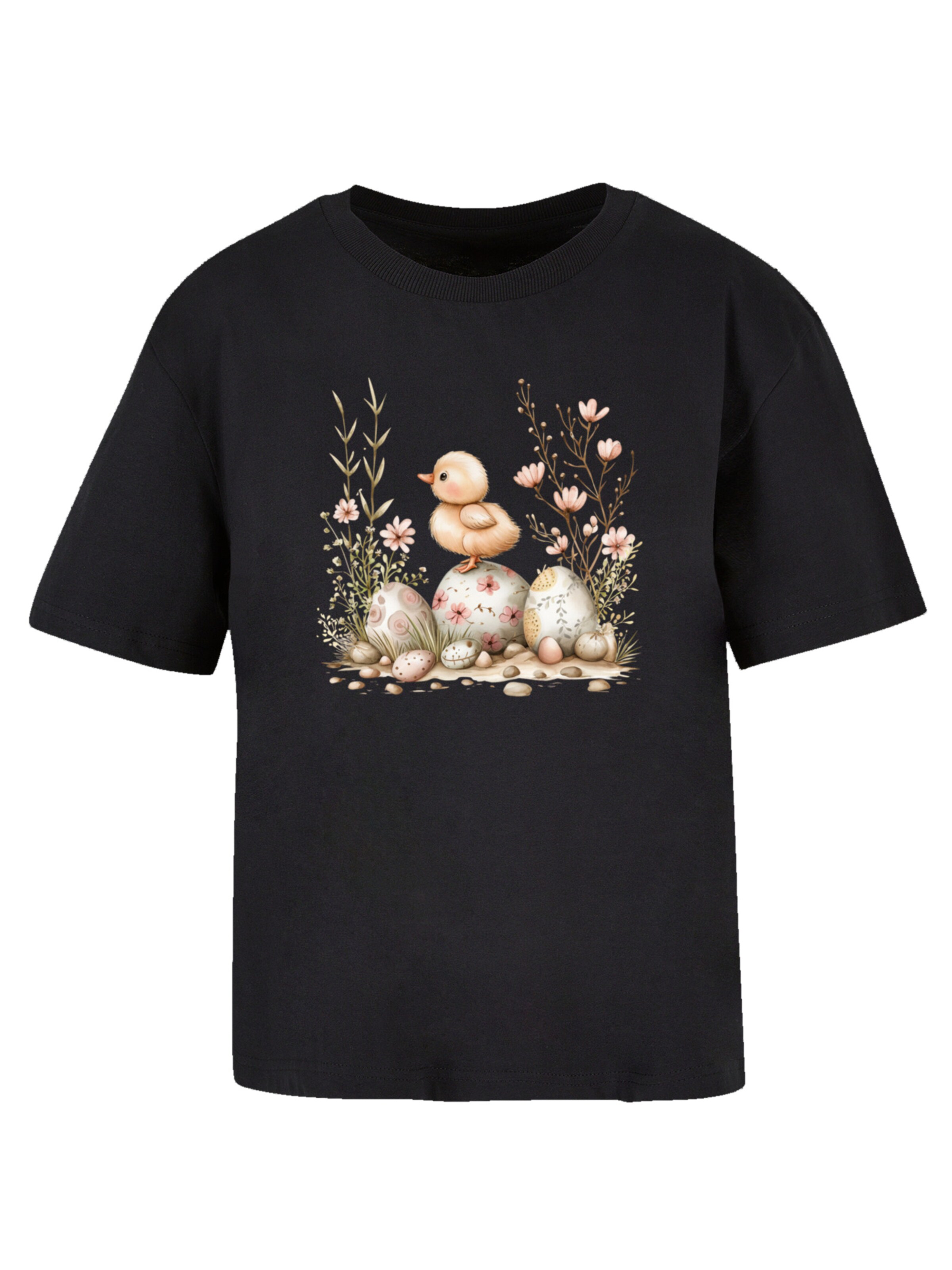 T-shirt 'Ostern Küken Ei Blumen' F4NT4STIC en noir : devant
