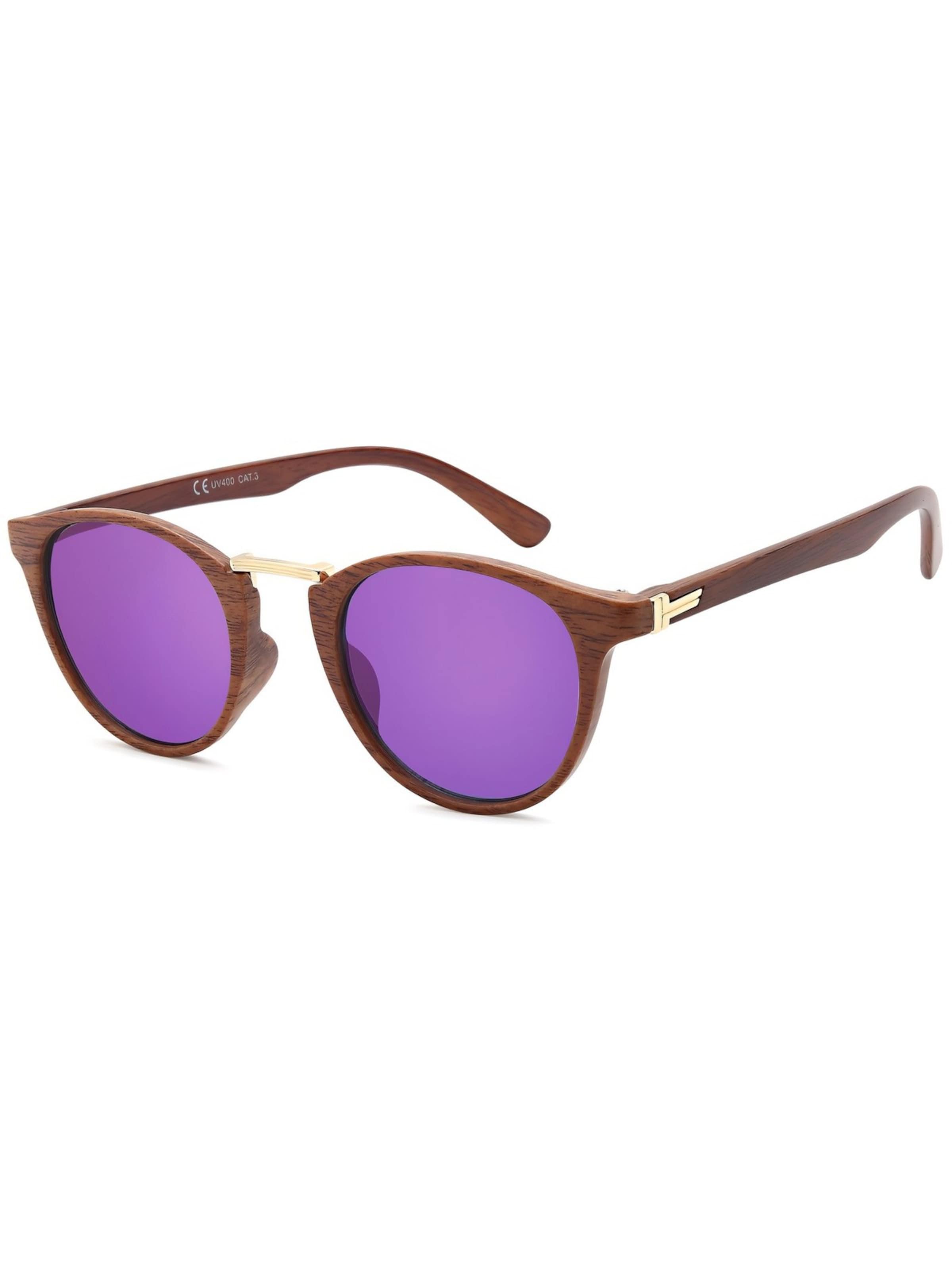 styleBREAKER Sunglasses 'Panto Sonnenbrille Holzoptik | Runde Retro Brille UV400' in Purple: front