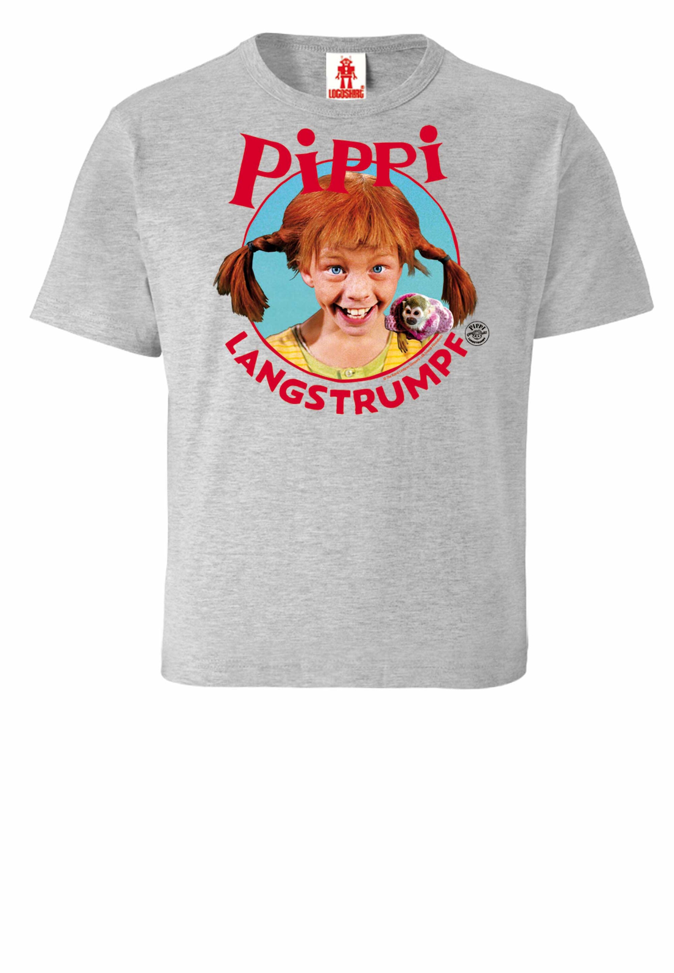 LOGOSHIRT Shirt 'Langstrumpf' in Grey: front