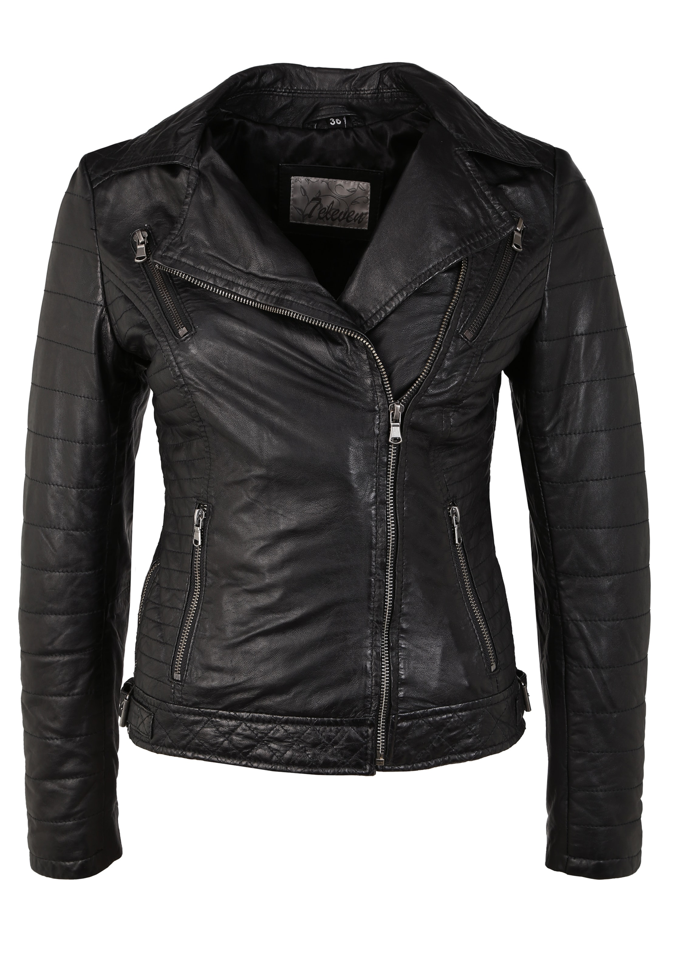 7ELEVEN Lederjacke 'Locky' in Schwarz: Vorderseite