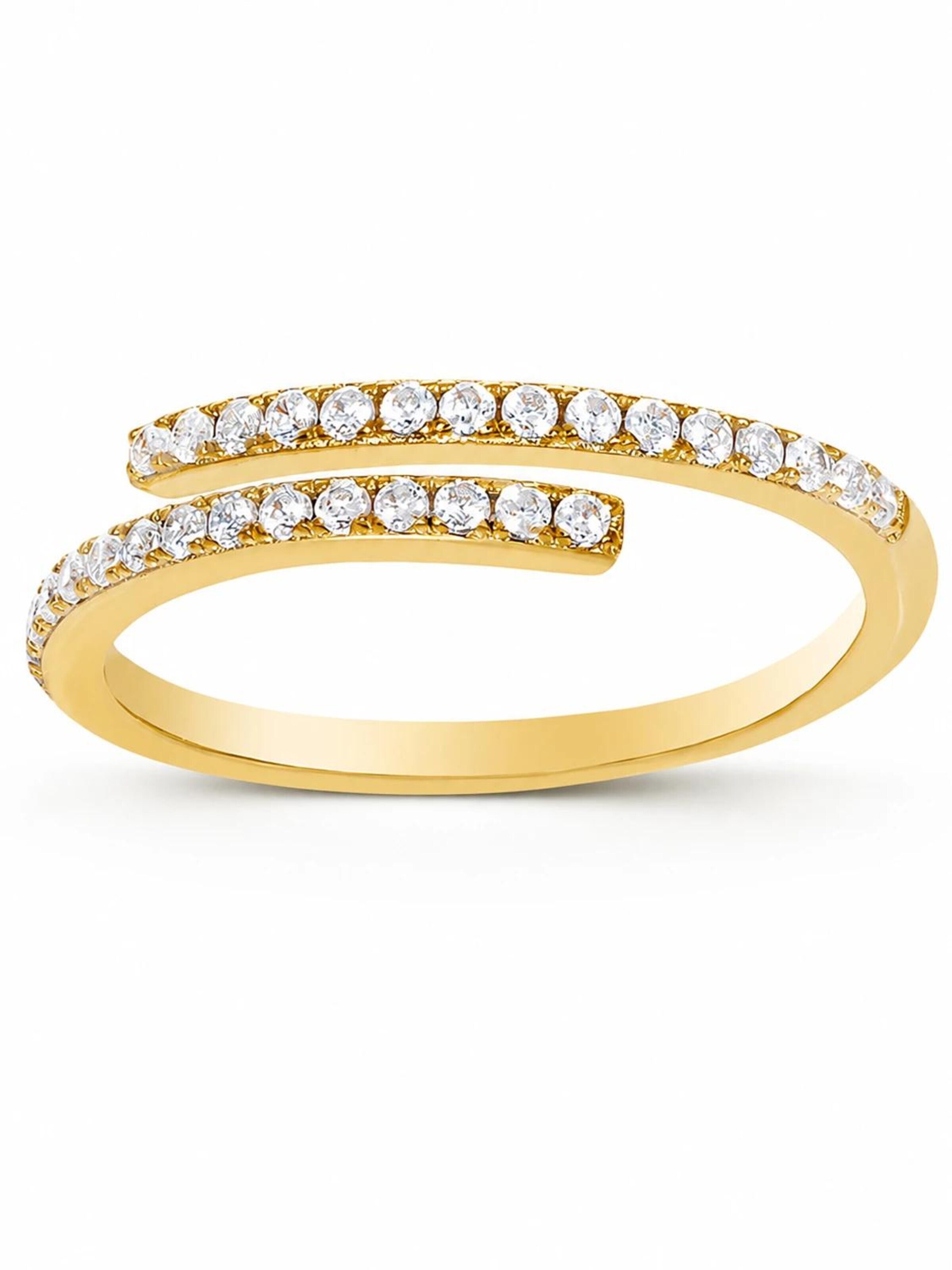 Staufergold Ring 'Ring „Lichtbogen“ – offenes Wrap-Design mit Zirkonia-Reihen' in Gold: front