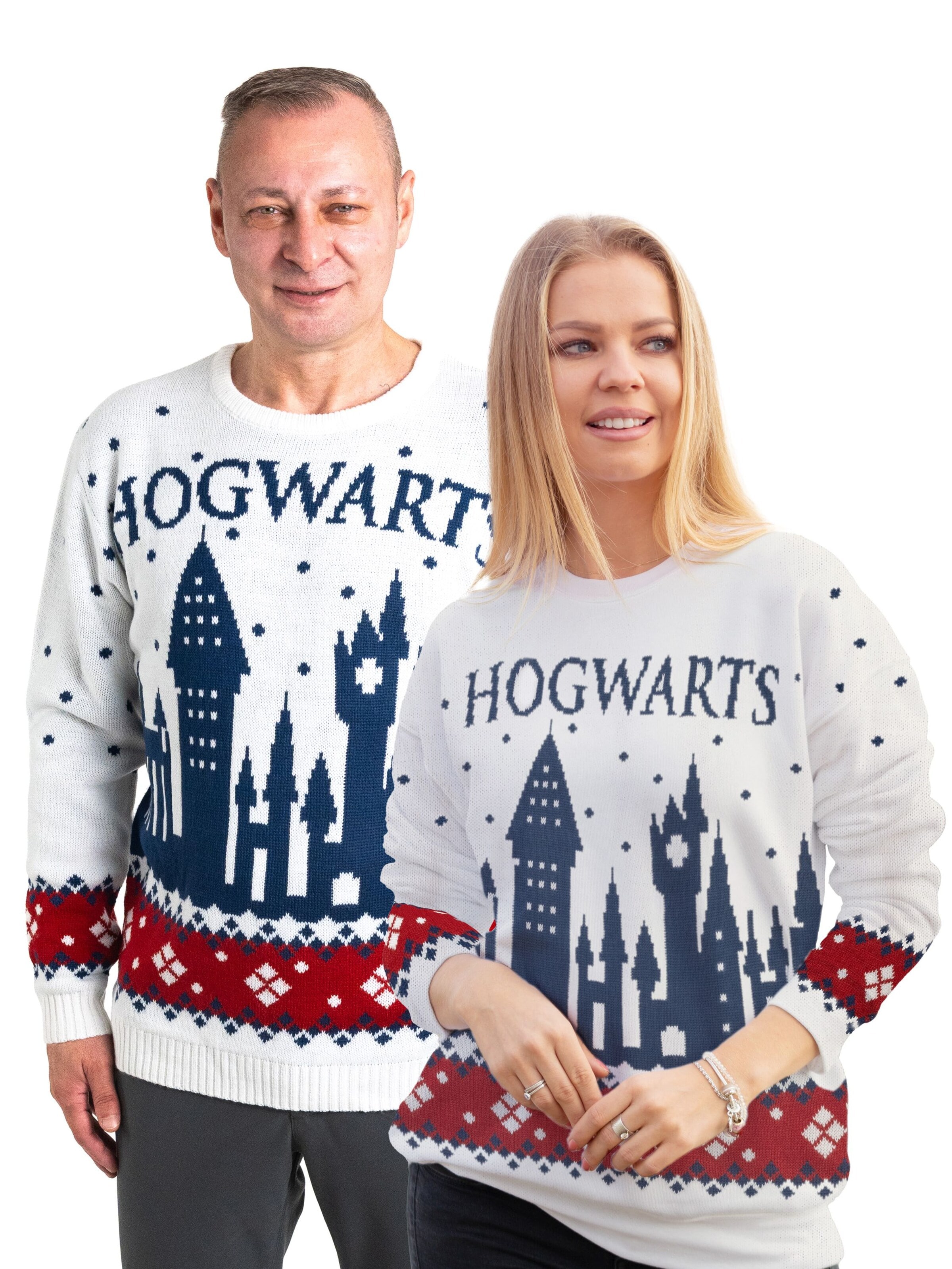 Harry Potter Pullover 'Weihnachtspullover Hogwarts' in Weiß: Vorderseite