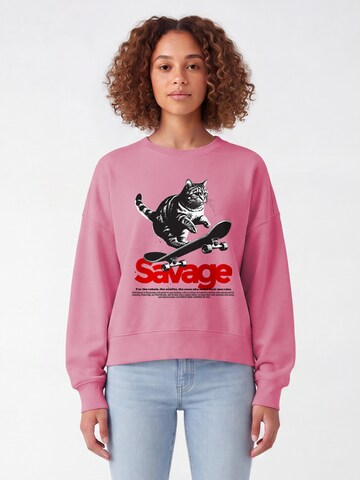 Watapparel Sweatshirt 'Savage Cat' in Pink: front