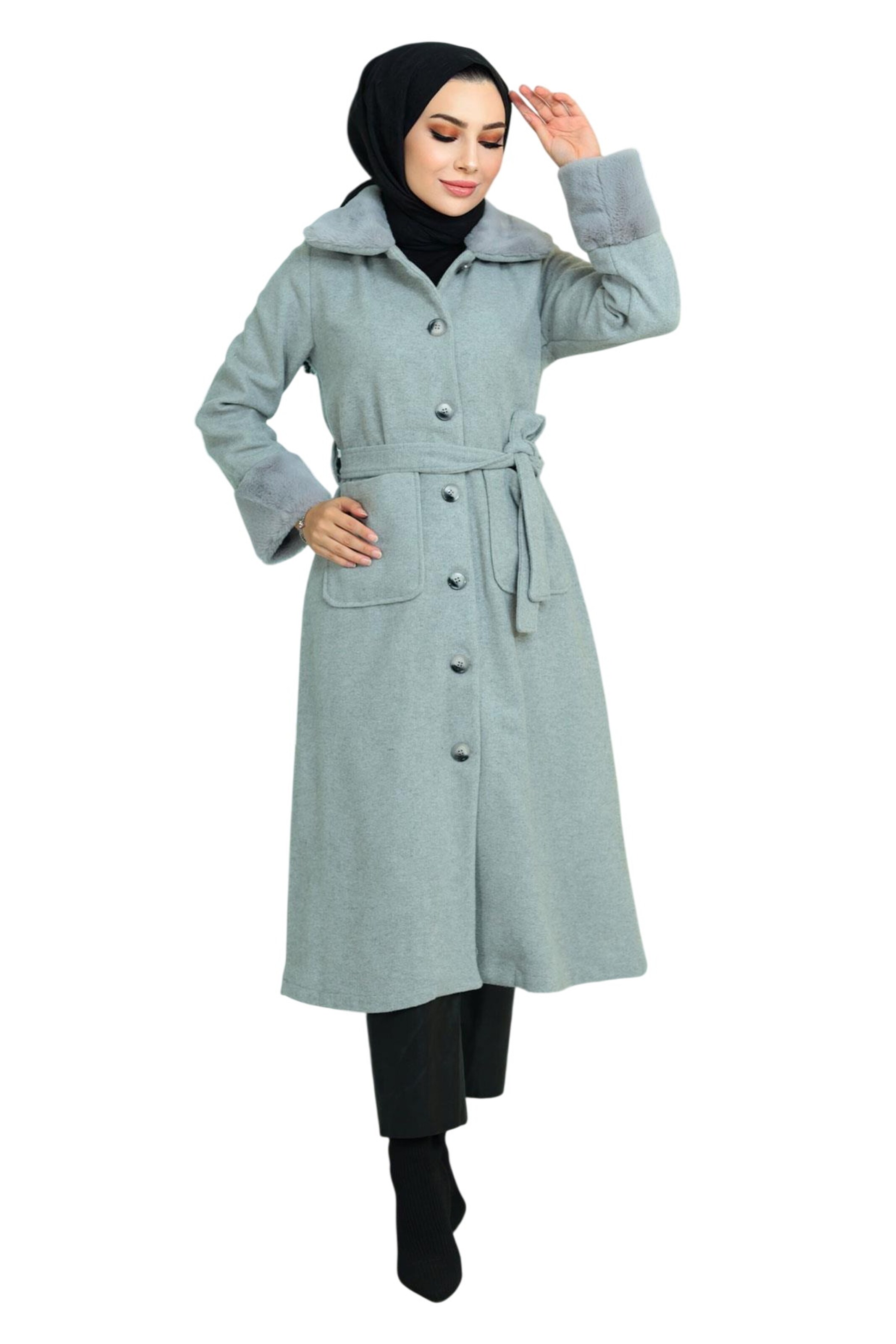 Manteau mi-saison MODAMIHRAM en gris : devant