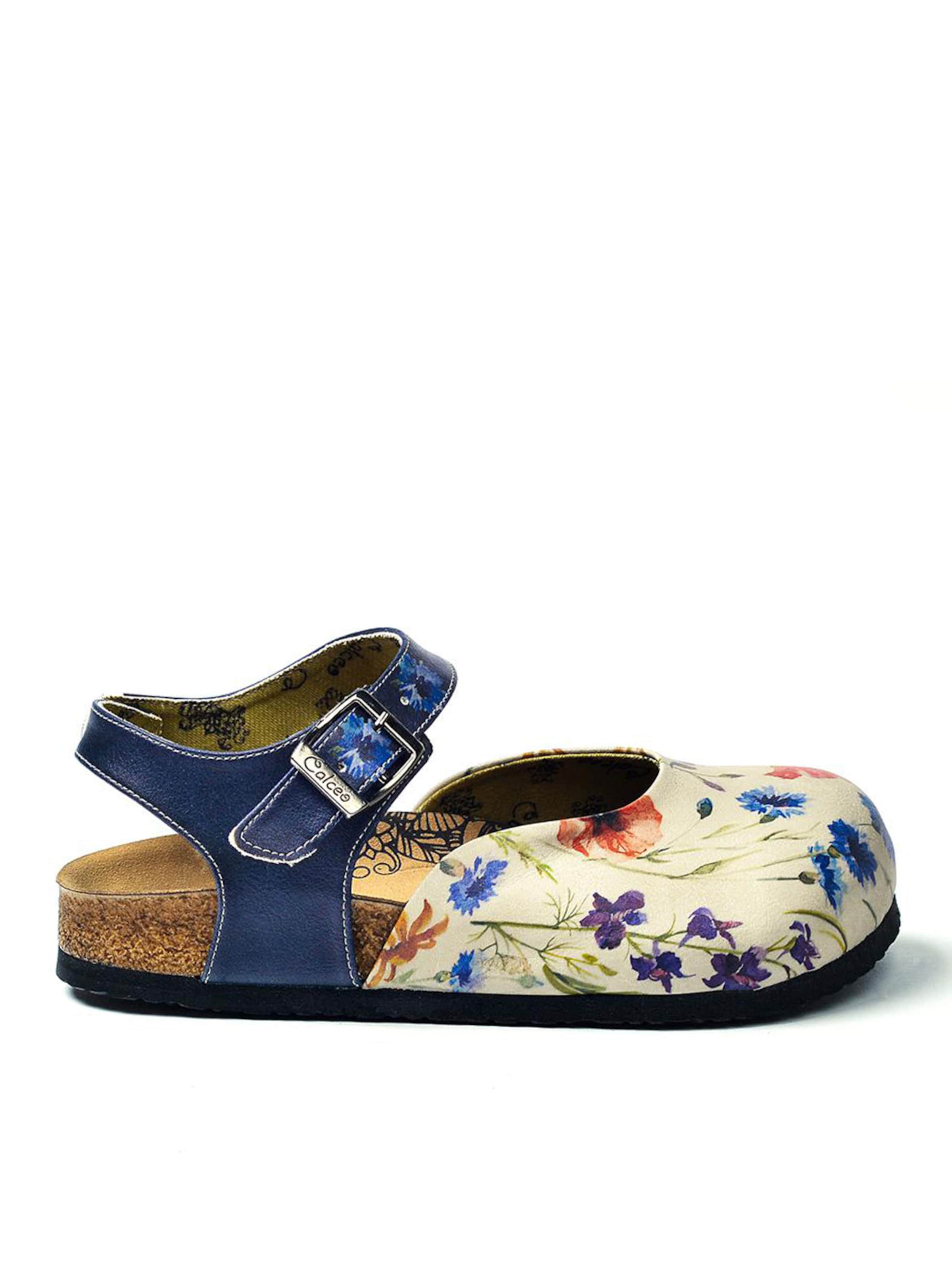 Goby Sandale 'Women shoes Goby-Calceo sandals CEO1604 with flowers'‌‌‌‌‌ in Weiß: Vorderseite