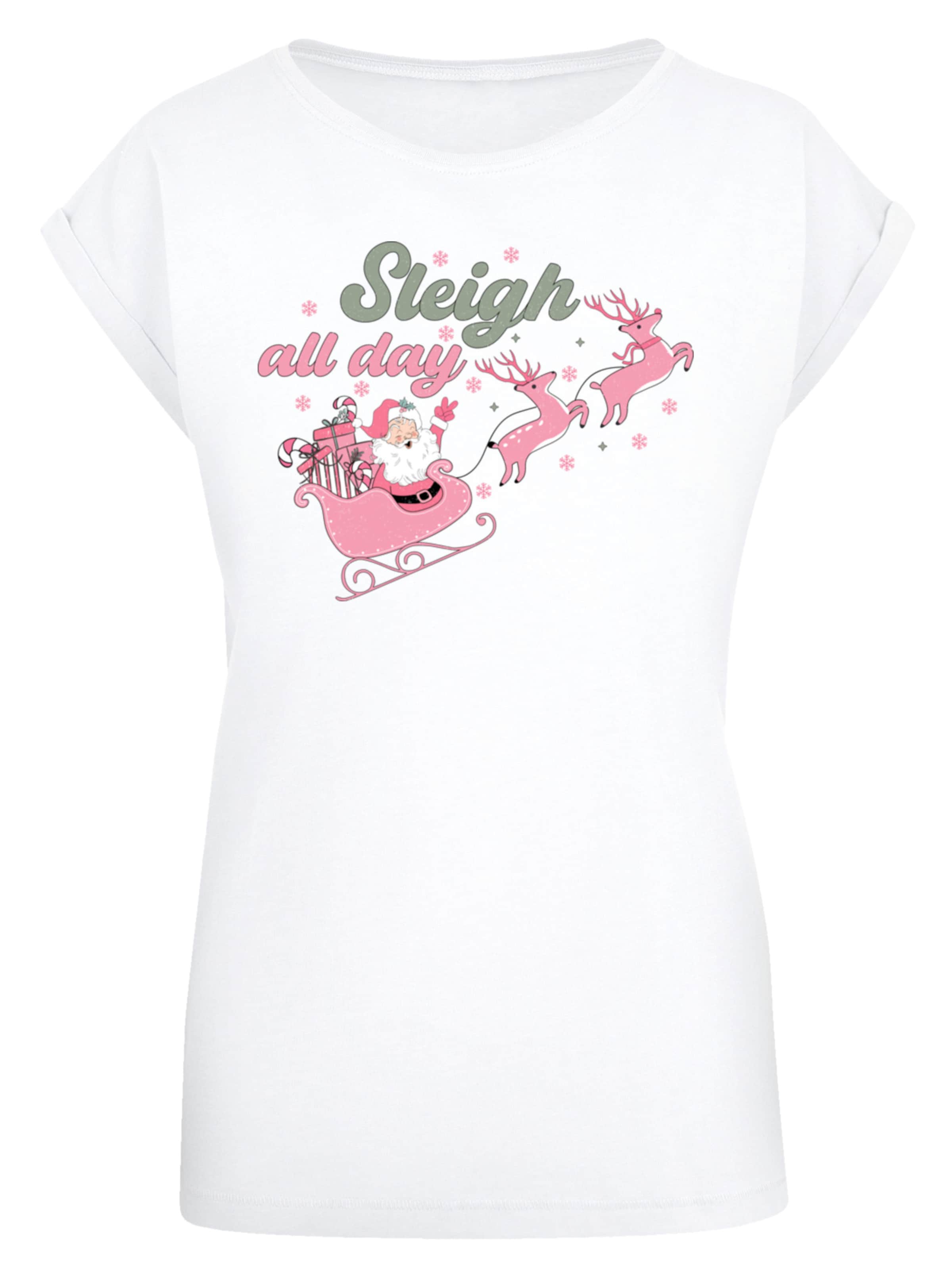 F4NT4STIC Shirt 'Christmas Sleigh all day Santas Reindeers' in White: front