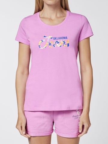 Oklahoma Jeans T-Shirt ' mit floralem Label-Akzent ' in Lila