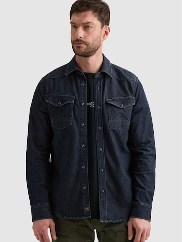 PME Legend Regular fit Overhemd 'Denim shirt with button closure and badge' in Blauw: voorkant