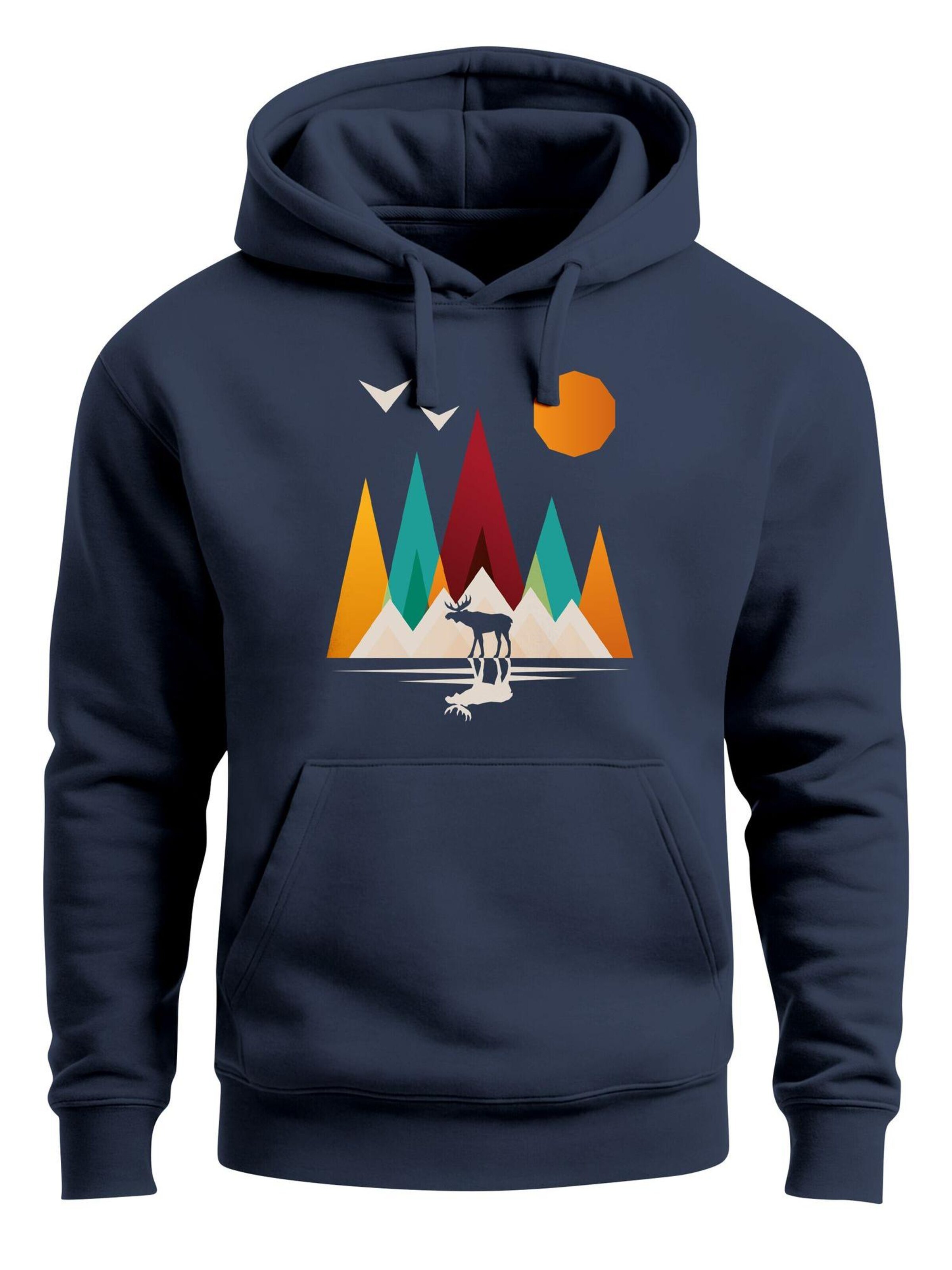 Neverless Sweatshirt 'Berg Elch Polygon'‌‌‌‌ in Blau: Vorderseite