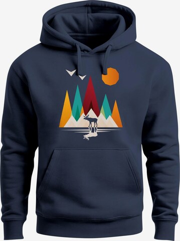 Neverless Sweatshirt 'Berg Elch Polygon' in Blau: Vorderseite