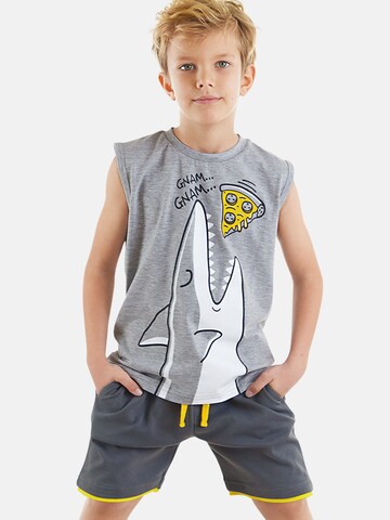 Denokids Tracksuit 'Shark & Pizza' in Grey: front