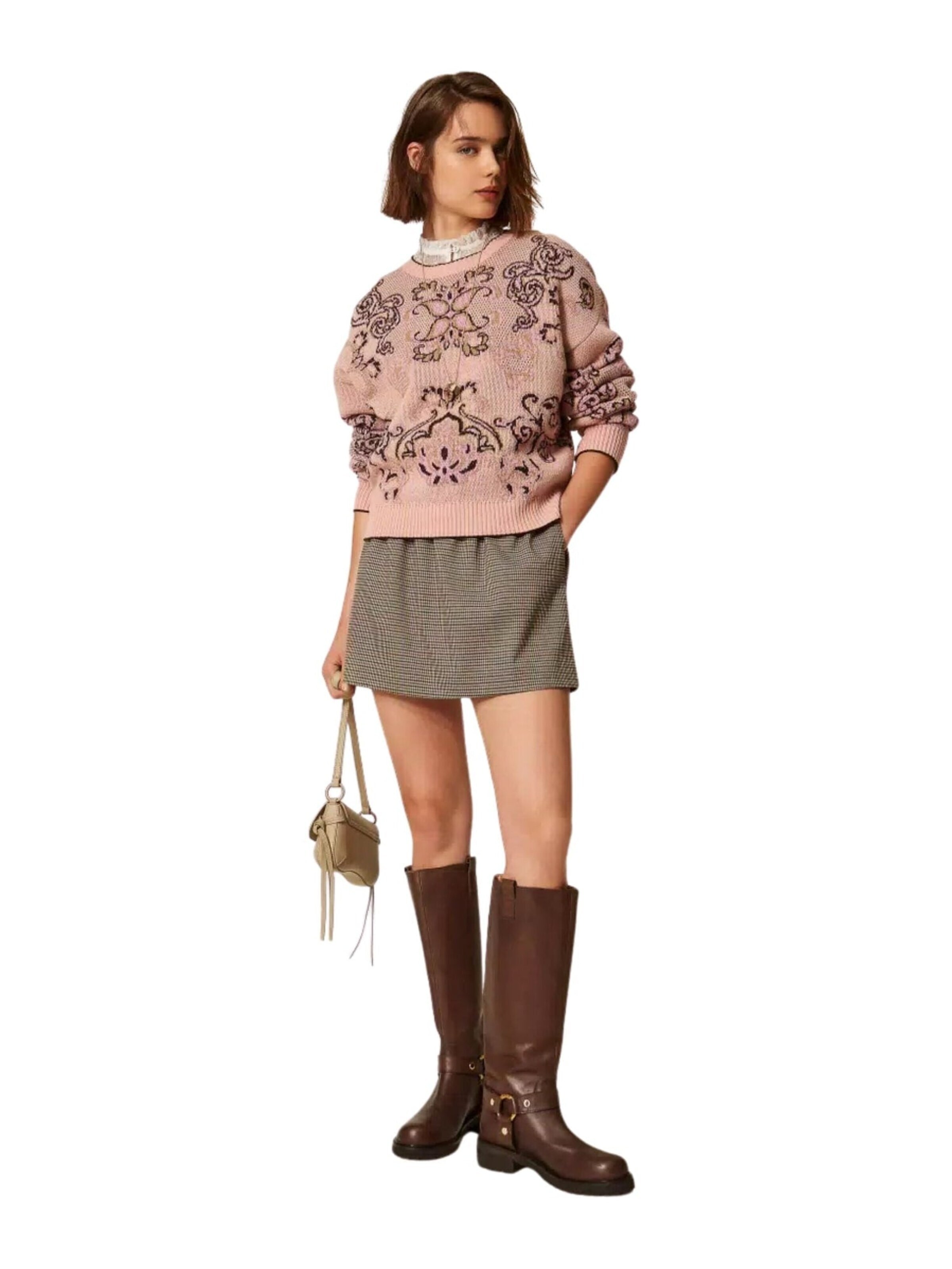 Twinset Sweter 'Jacquard wool blend sweater' w kolorze różowy