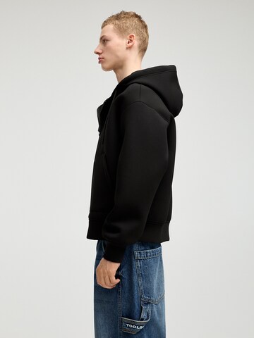 Pull&Bear Zip-Up Hoodie 'STWD' in Black