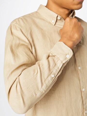 ESPRIT Regular fit Button Up Shirt 'Gmt Dye Lin' in Beige