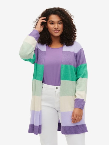 Zizzi Knit Cardigan 'MSUNNY STRIPE' in Mixed colors: front