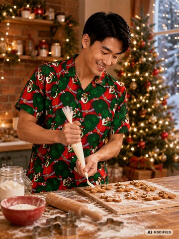King Kameha Regular fit Overhemd 'Christmas Laughing Santa' in Groen
