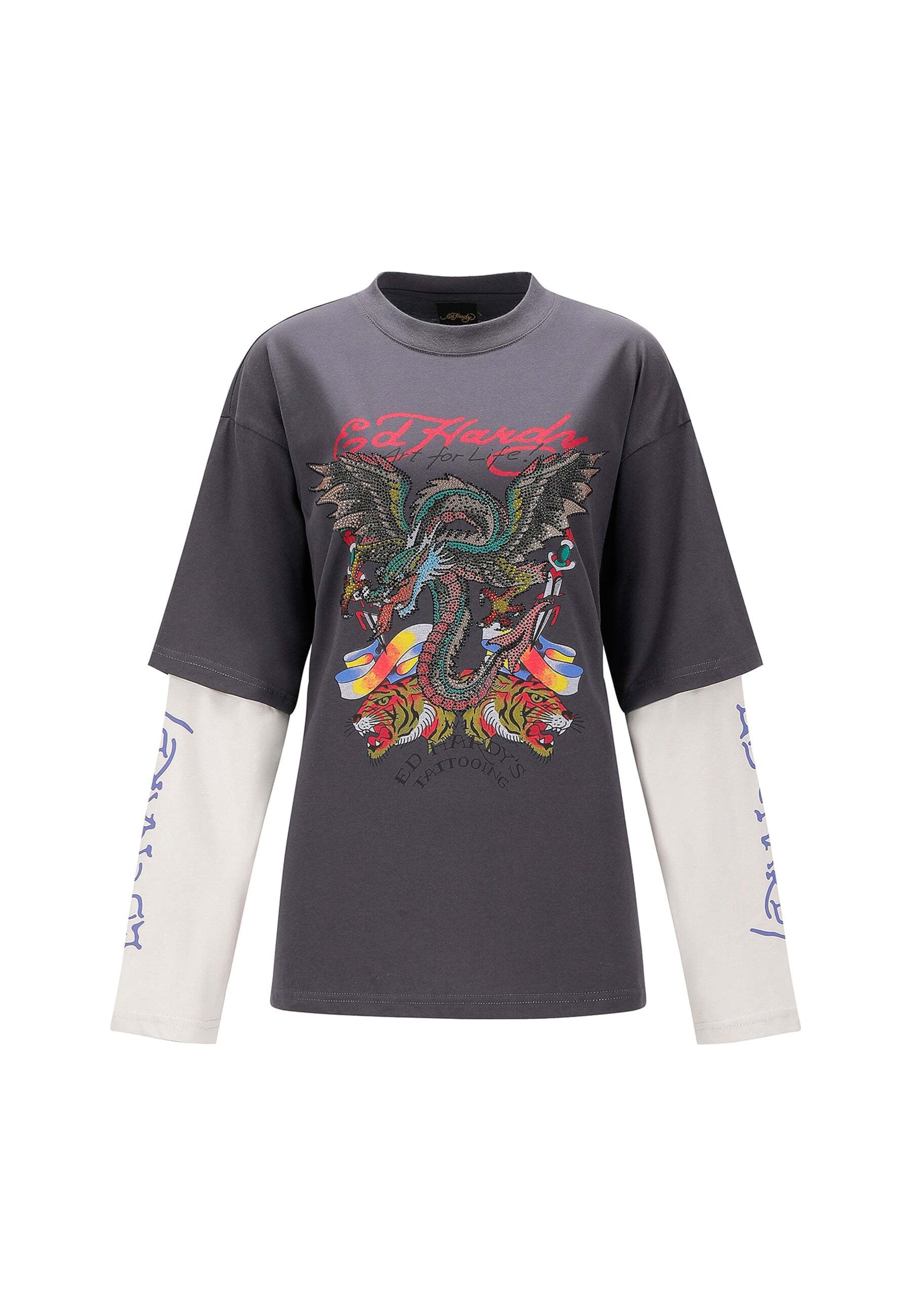 Ed Hardy - Camiseta en gris: frente