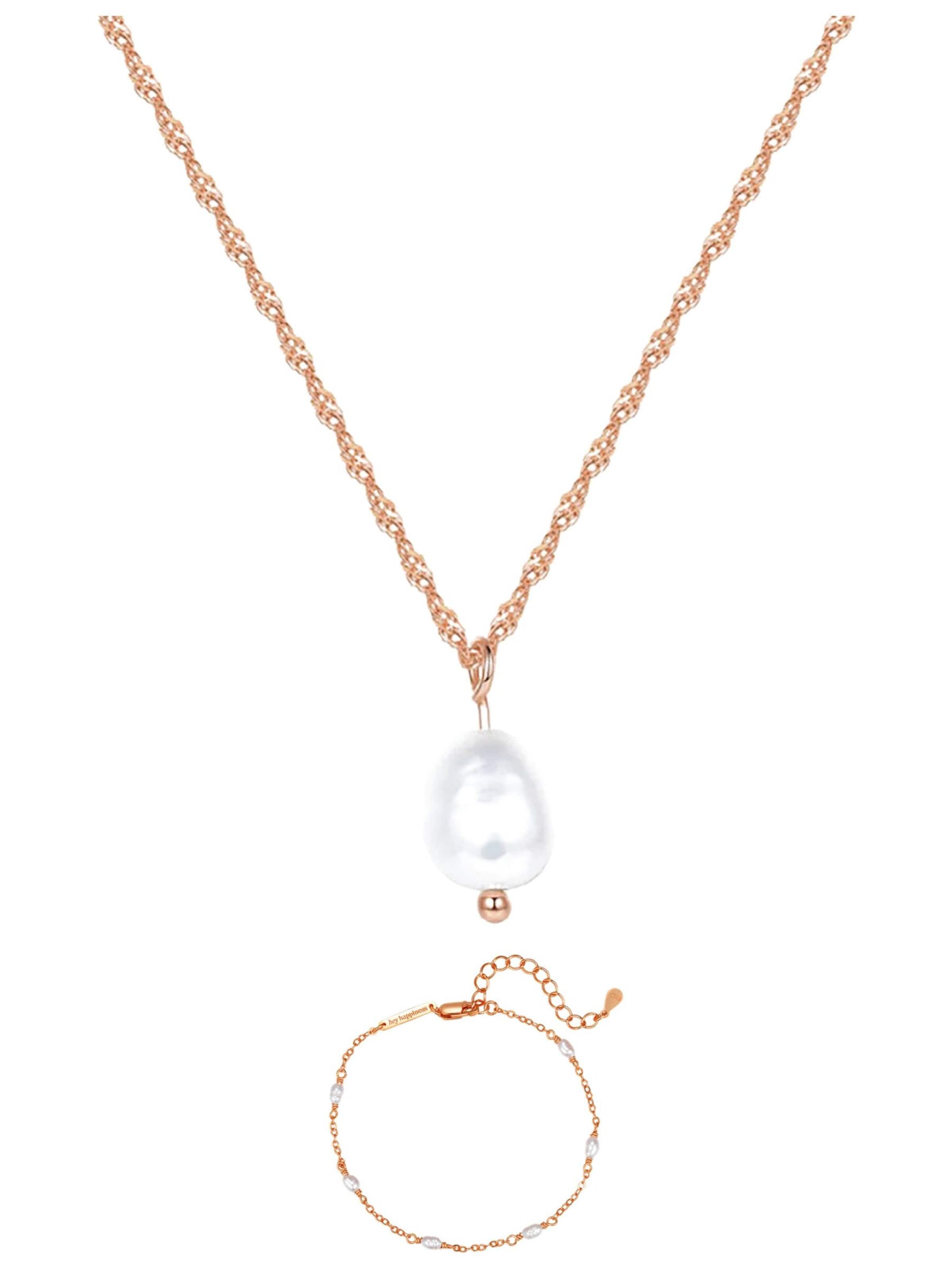 Hey Happiness Sieraden set 'Baroque Pearl Necklace & Pearl Bracelet Set' in Goud: voorkant